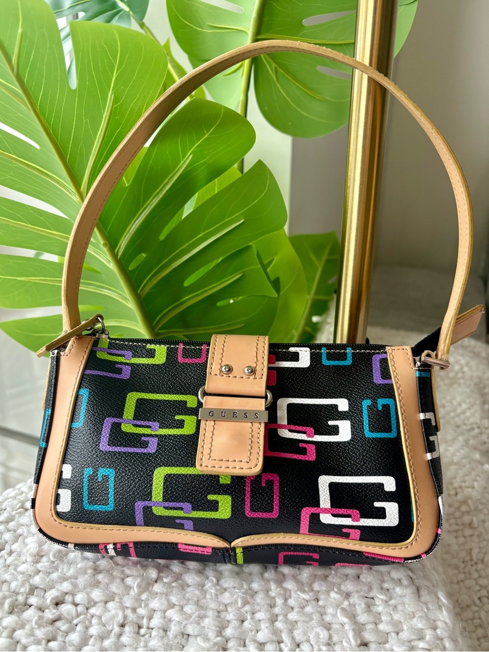 Vintage Y2K GUESS Multicolor G Logo Baguette Shoulder Bag McBling 2000s Purse